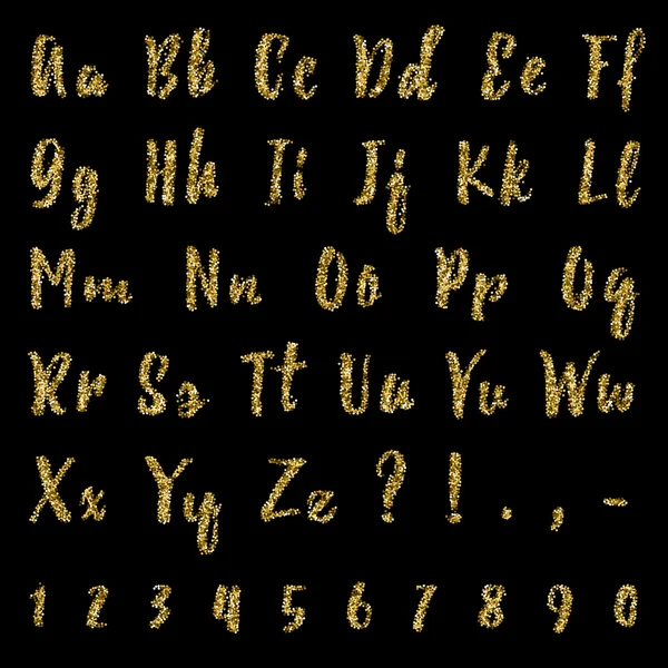 Gouden alfabet geïsoleerd op zwart. — Stockvector