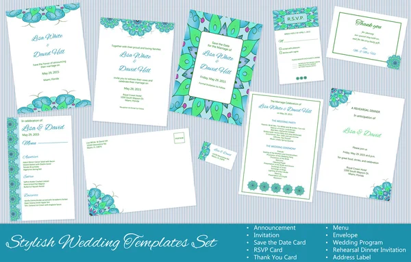 Set of Vector Wedding Templates — Stock Vector