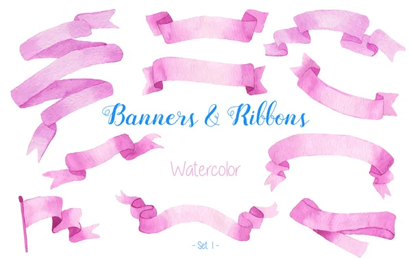 Aquarel linten en banners. — Stockvector