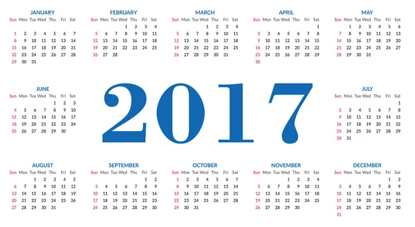 Простой шаблон календаря 2017 — стоковый вектор