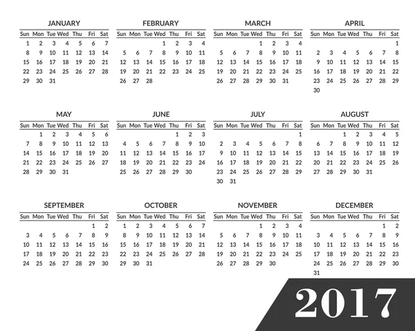 Calendario mensile parete per l'anno 2017 — Vettoriale Stock