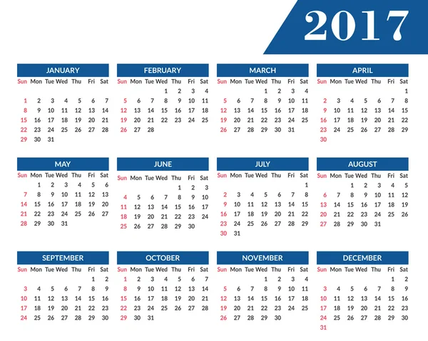 Calendario de pared mensual para el año 2017 — Vector de stock