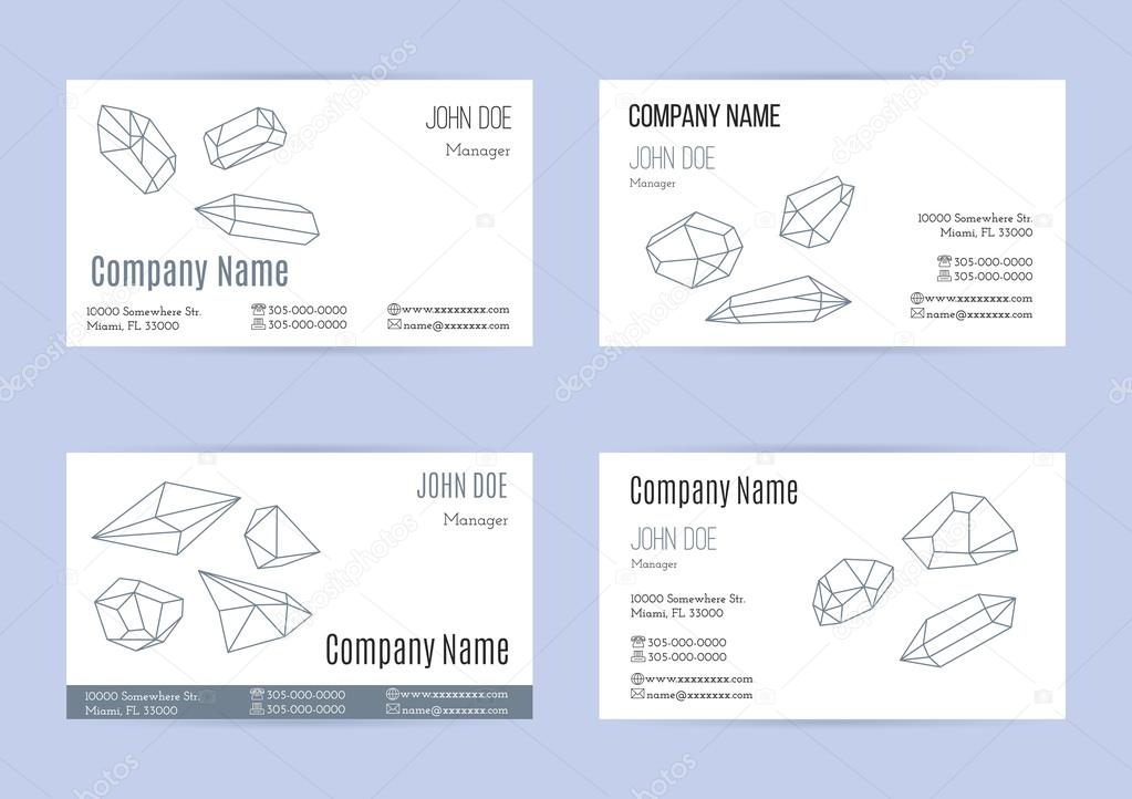 Collection of business cards with geometric outline shapes of crystals and minerals