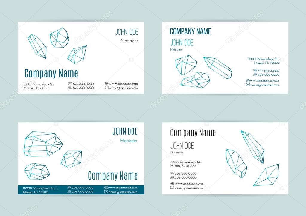Collection of business cards with geometric outline shapes of crystals and minerals