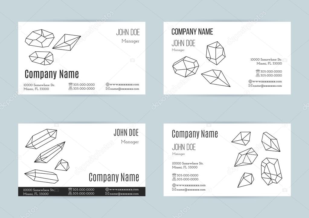 Collection of business cards with geometric outline shapes of crystals and minerals