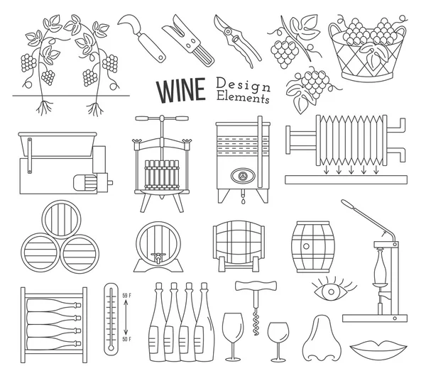 Elementos de diseño de elaboración y cata de vinos — Vector de stock