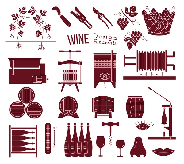 Elementos de vinificación y cata de vinos — Vector de stock