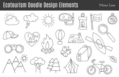 Ekoturizm doodle tasarım elemanları 