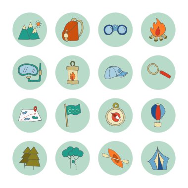 Ekoturizm simgeleri seti, doğa konsepti