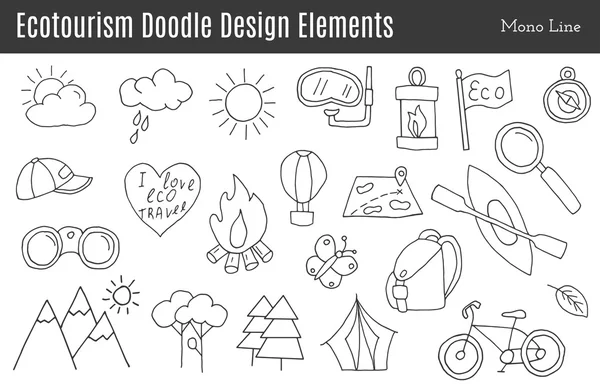 Ecotourism doodle design elements — Stock Vector