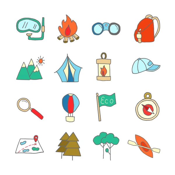 Conjunto de iconos del ecoturismo, concepto de naturaleza — Vector de stock