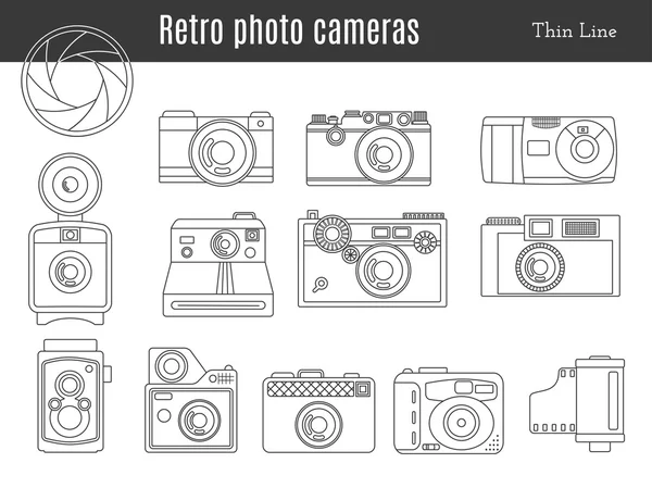 Collection of Old retro photo camera set — Stock Vector