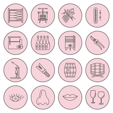 Set of winemaking, wine tasting icons clipart