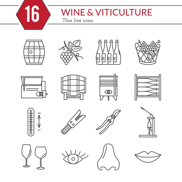 Conjunto de vinificação, ícones de degustação de vinhos — Vetor de Stock