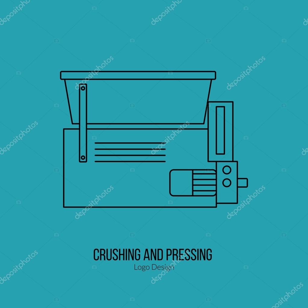 Grape crusher destemmer. Single logo in modern thin line style isolated on green background. Outline winery symbol. Simple mono linear pictogram. Stroke vector logotype template.