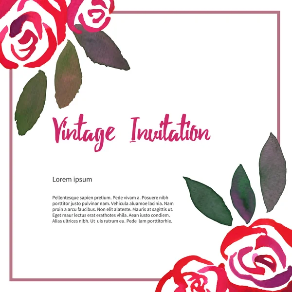 Invitarion κάρτα με ακουαρέλα vintage τριαντάφυλλα — Διανυσματικό Αρχείο