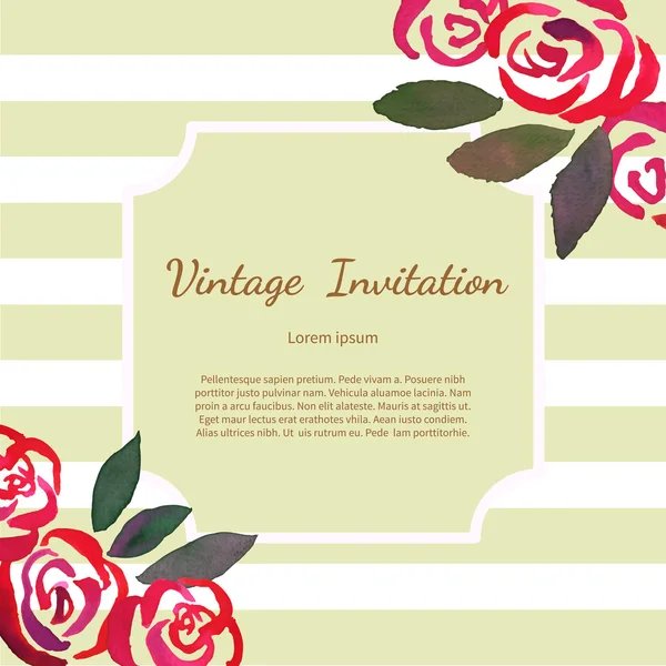 Invitarion card with watercolor vintage roses — Stock Vector
