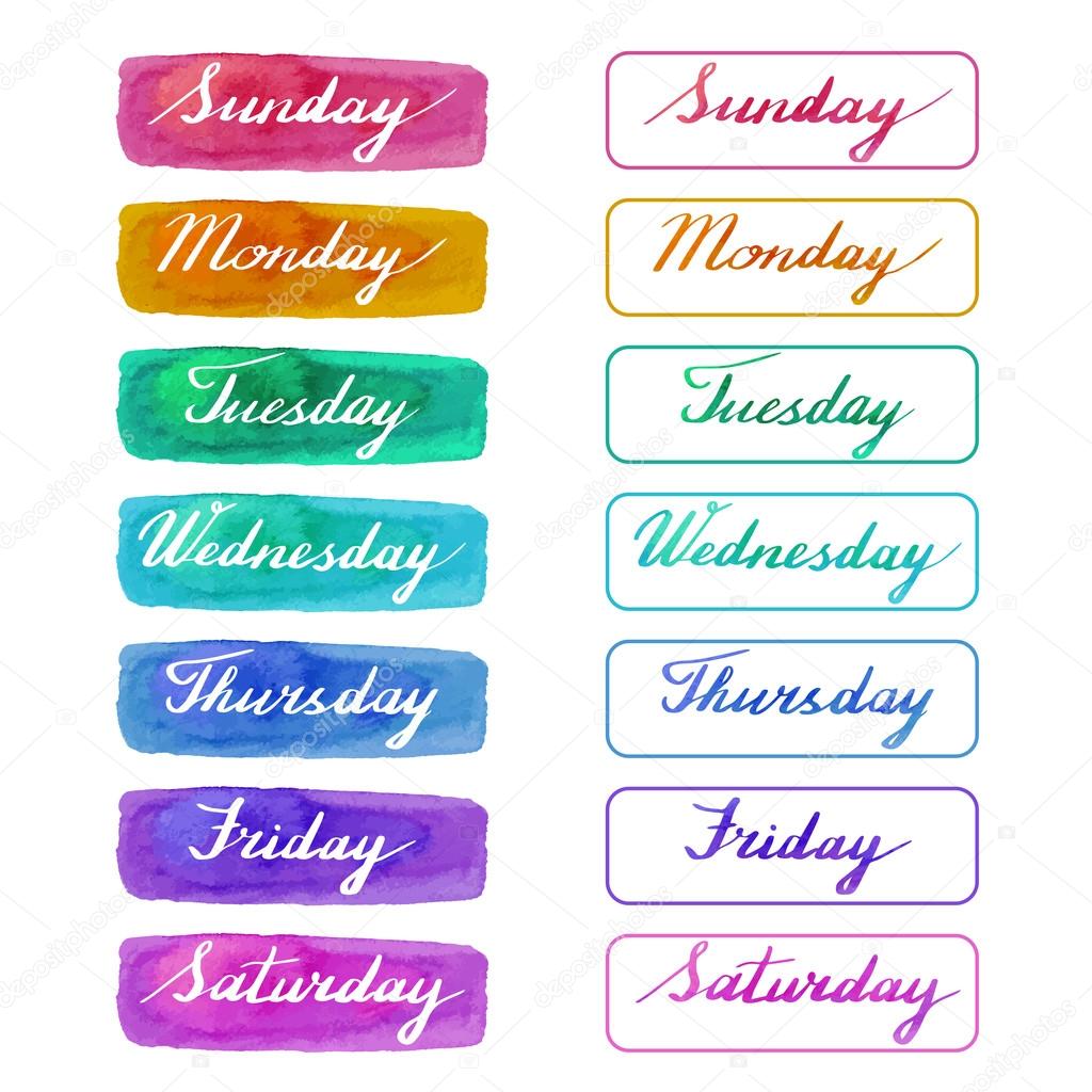 Days of the week: Sunday, Monday, Tuesday, Wednesday, Thursday, Friday,  Saturday Stock Vector