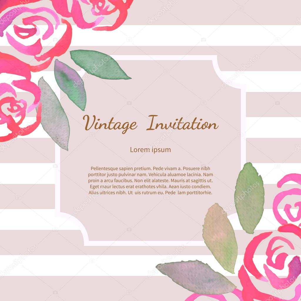 Invitarion card with watercolor vintage roses