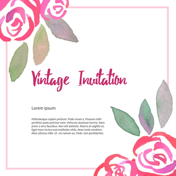 Tarjeta Invitarion con rosas vintage acuarela — Vector de stock