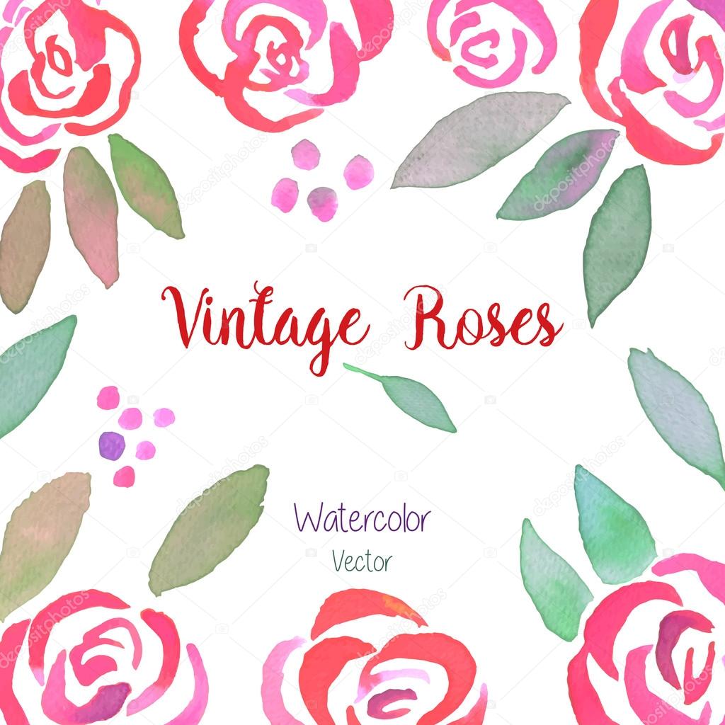 Invitarion card with watercolor vintage roses