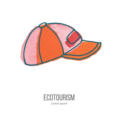 Vector ecotourism doodle on watercolor texture clipart