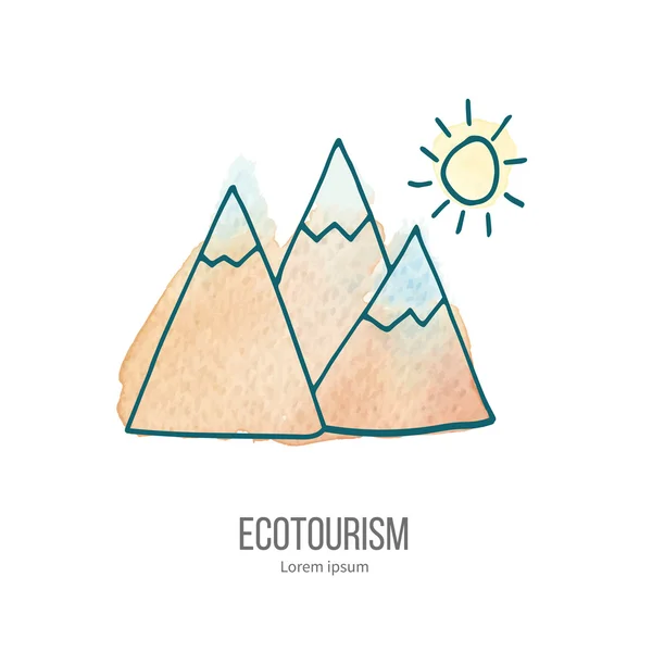 Ecoturismo vectorial garabato en textura acuarela — Archivo Imágenes Vectoriales