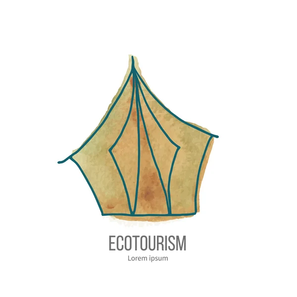 Ecoturismo vettoriale doodle su texture acquerello — Vettoriale Stock