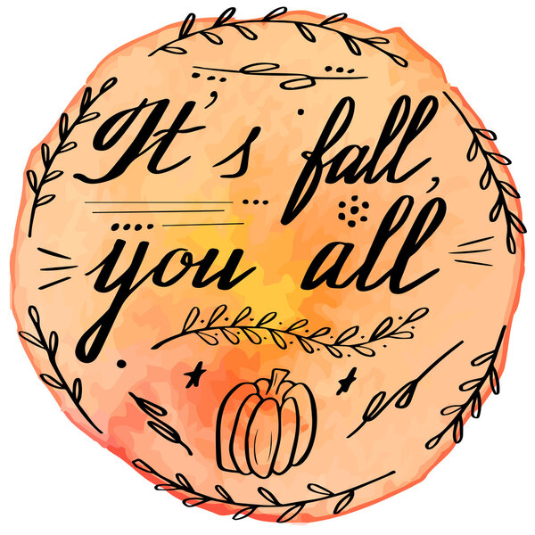 Autumn watercolor banner with hand lettering