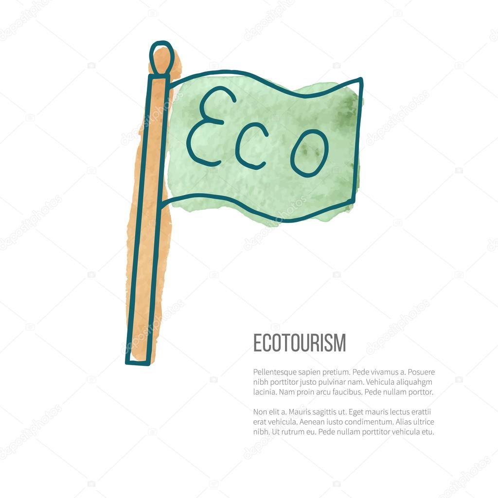 Vector ecotourism doodle on watercolor texture