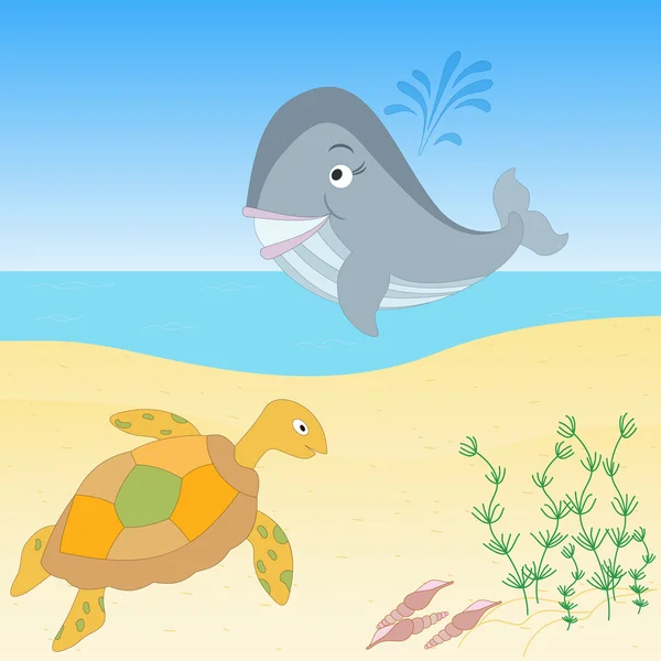 Sea creatures on a beach — Stock Vector