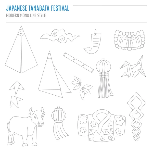 Set of Japanese Bon Festival attributes in modern mono li — Stockvector
