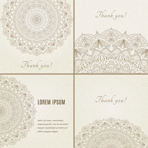 Collection of cards with complex, detailed mandala — Stockvector