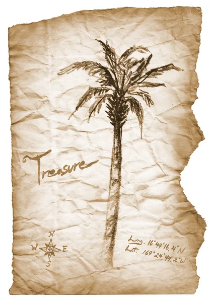 Old treasure map with burned, edges on white background. — Stok fotoğraf