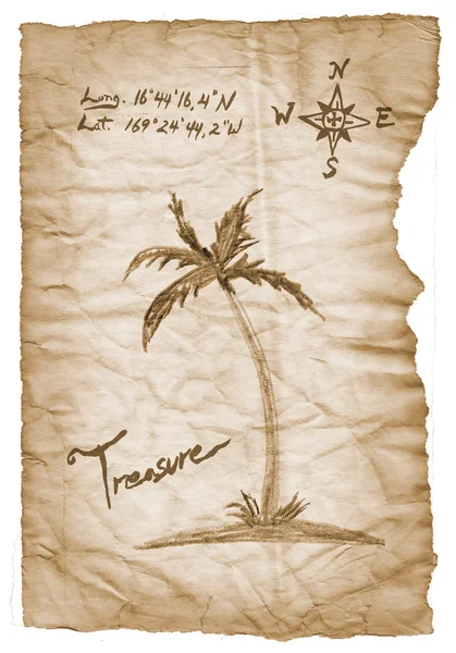 Old treasure map with burned, edges on white background. — Stock Photo, Image