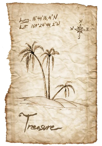 Old treasure map with burned, edges on white background. — Stok fotoğraf