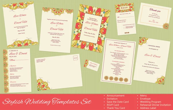 Stylish, Vector Wedding Templates Set — Stock Vector