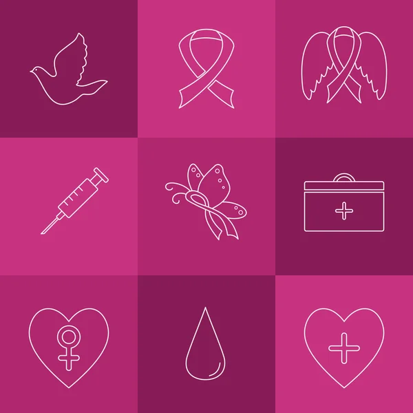 Collection of breast cancer awareness icons — Zdjęcie stockowe