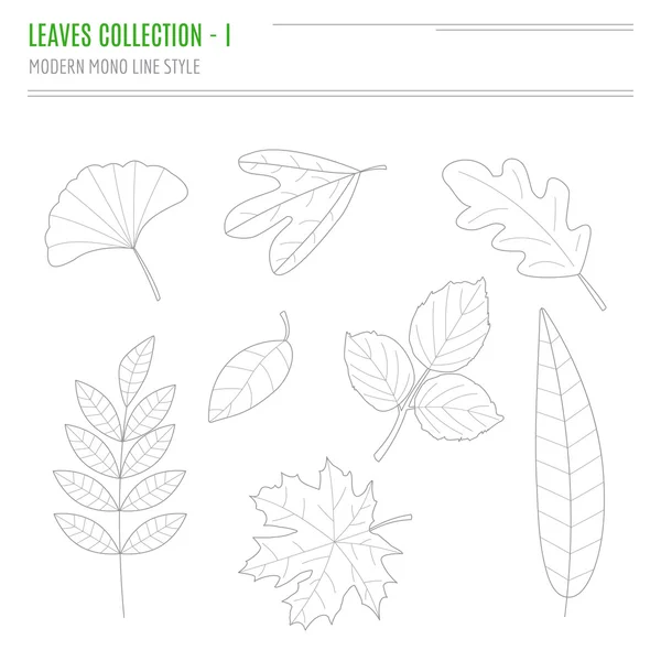 Set of leaves in modern, line style — Stock vektor