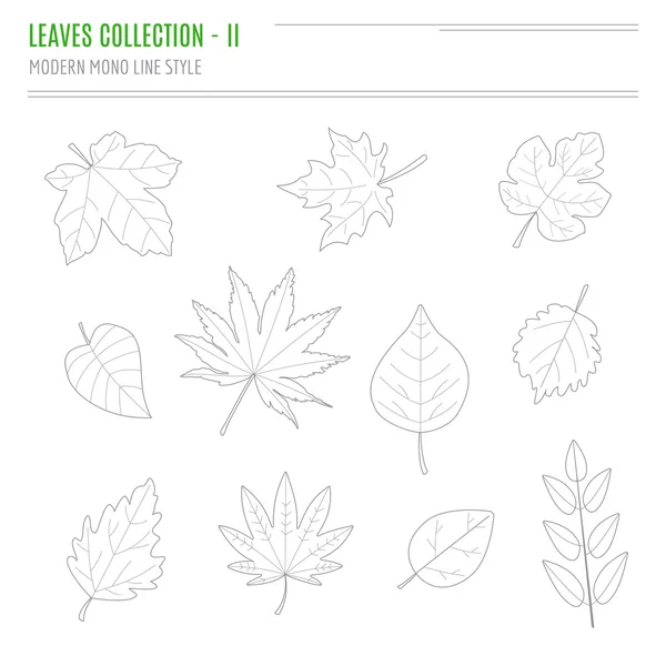 Set of leaves in modern, line style — Stock Vector