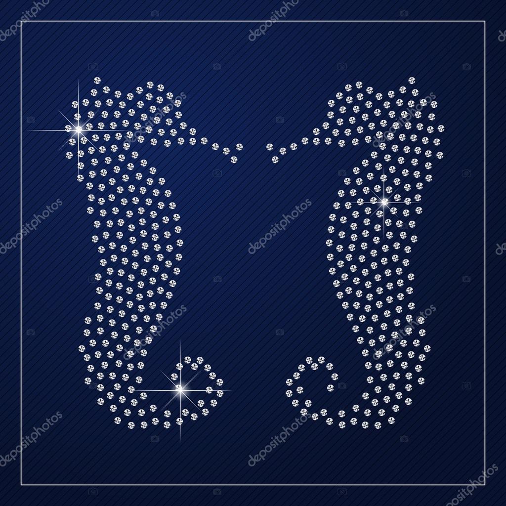 Shimmering diamond luxury seahorses. Glamour design element. Branding identity, logo design concept. Isolated high quality vector graphic. Clean, modern and elegant style design.