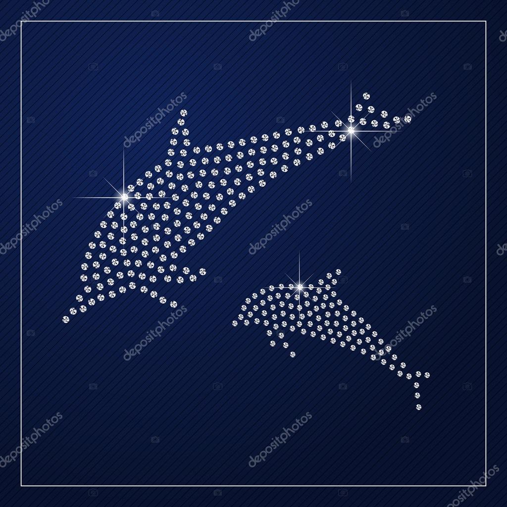 Shimmering diamond luxury dolphins. Mother and child. Glamour design element. Branding identity, logo design concept. Isolated high quality vector graphic. Clean, modern and elegant style design.