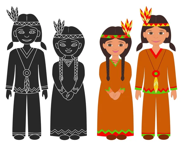 Niño y niña indios nativos americanos . — Vector de stock