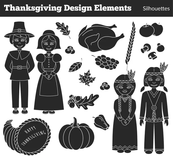 Thanksgiving silhouette elements. — Stock Vector