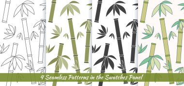 Seamless patterns with hand drawn bamboo