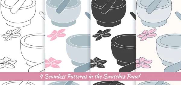 Seamless patterns with mortar and pestle — Stock Vector