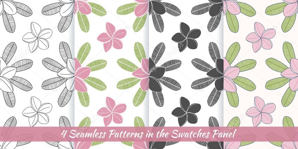 Seamless patterns with frangipani and plumeria