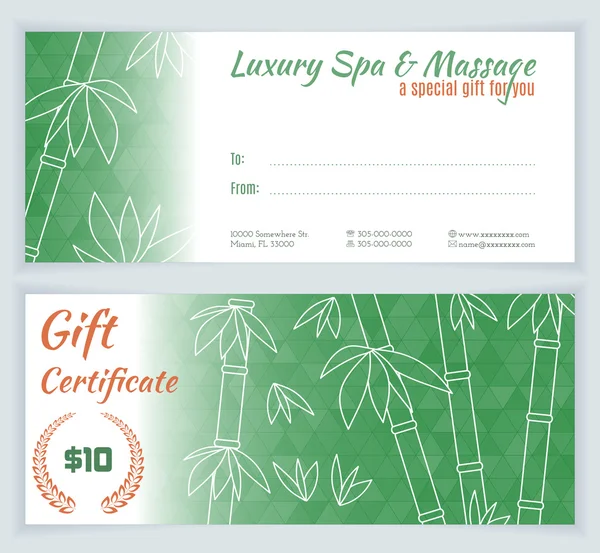 Spa, massage gift certificate template — Stock Vector