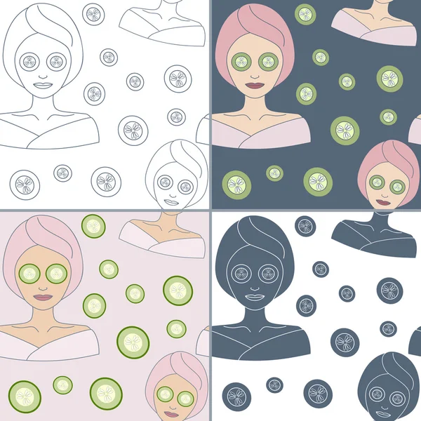 Seamless patterns with Thai massage, spa elements — ストックベクタ