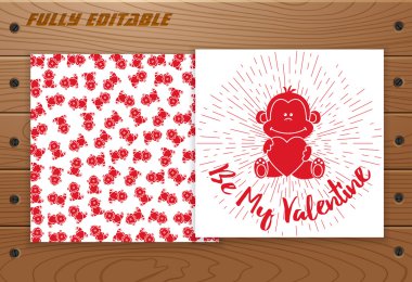 Valentines Day card on wooden table.